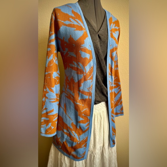 Soft Surroundings Brown Blue Floral Cardigan Sweater Duster XS - Picture 2 of 10
